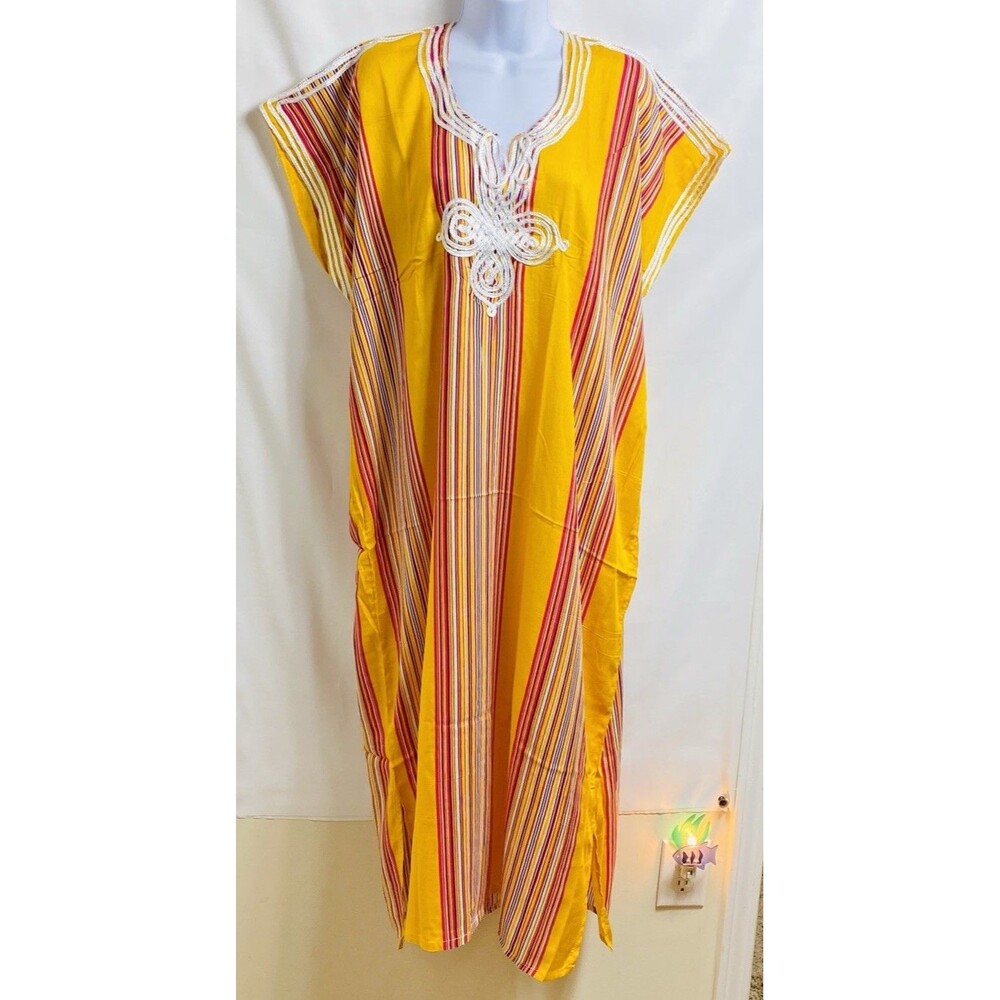 Morrocan Casual Summer Dress GANDORA handmade One Size Yellow NEW - Picture 2 of 3